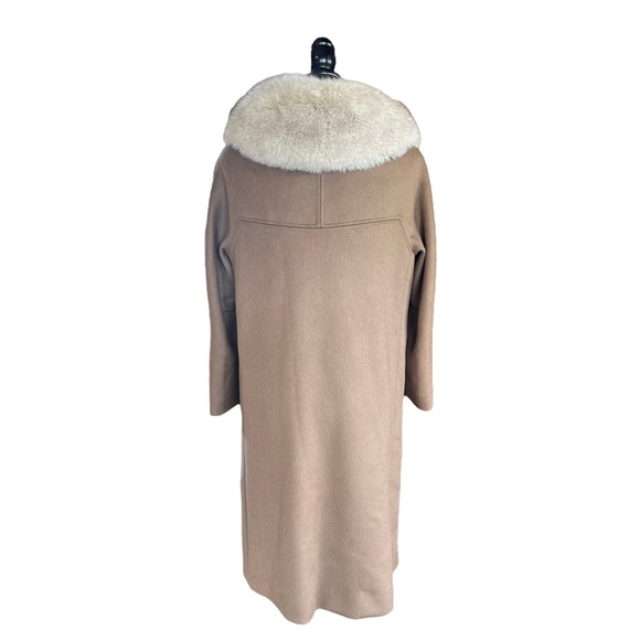 100% Wool Camel Mid-Length Trench Coat Vintage 60’s Blue Fox Collar Medium Vntg - Picture 5 of 16